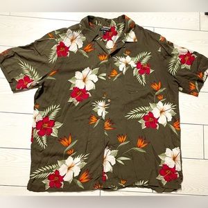 George‎ Brown Hibiscus Floral Hawaiian Short Sleeve Shirt Button Up Mens Size XL